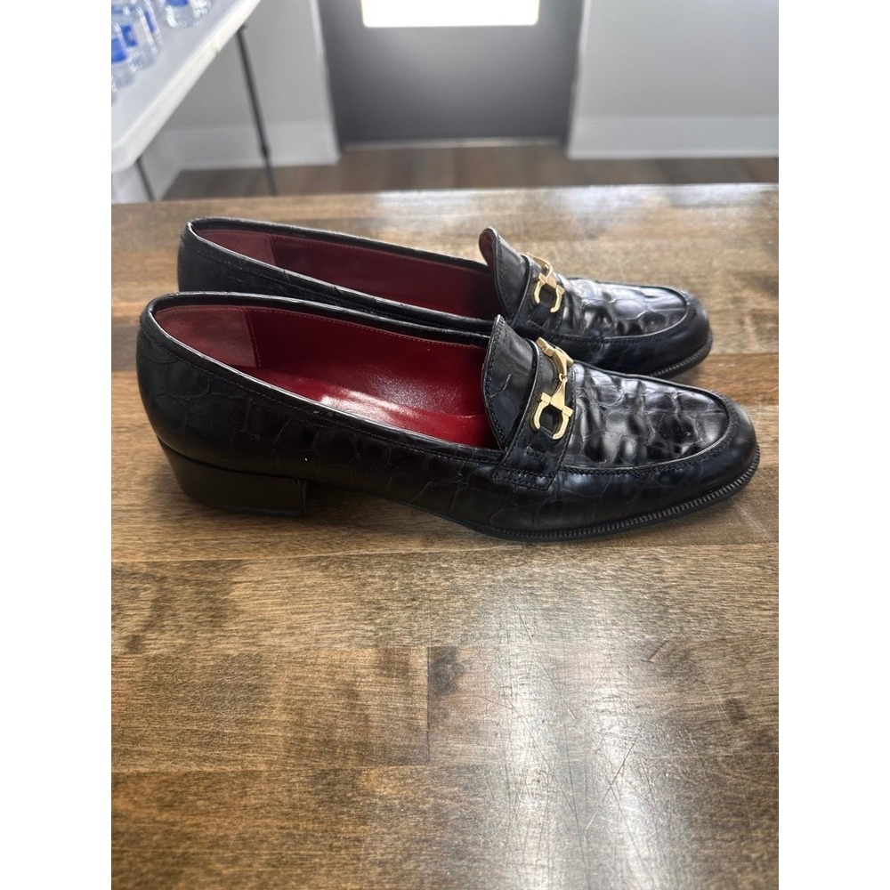 Salvatore Ferragamo Sport Black Croc Embossed Gancini Bit Loafers 7 3A Narrow - Picture 2 of 9